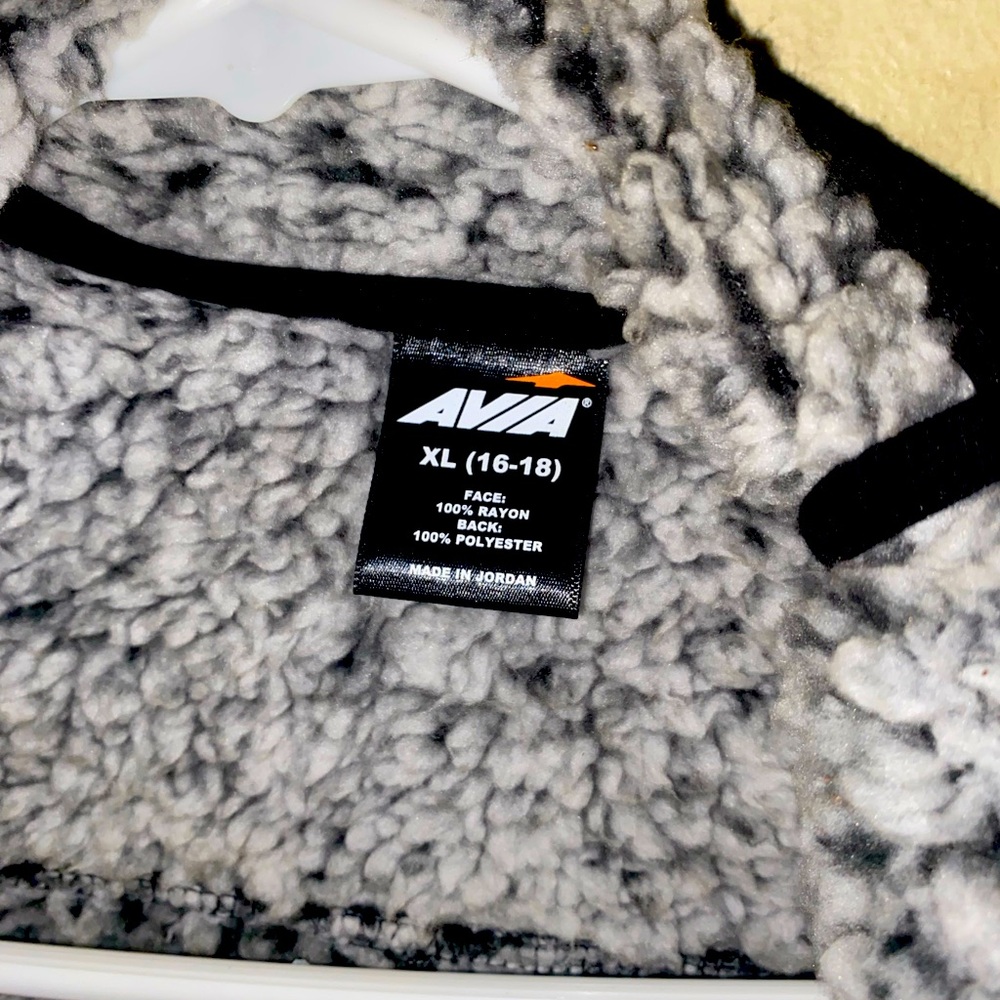 Black and grey, Fleece-lined jacket wrap- like new, no tags, no pilling.